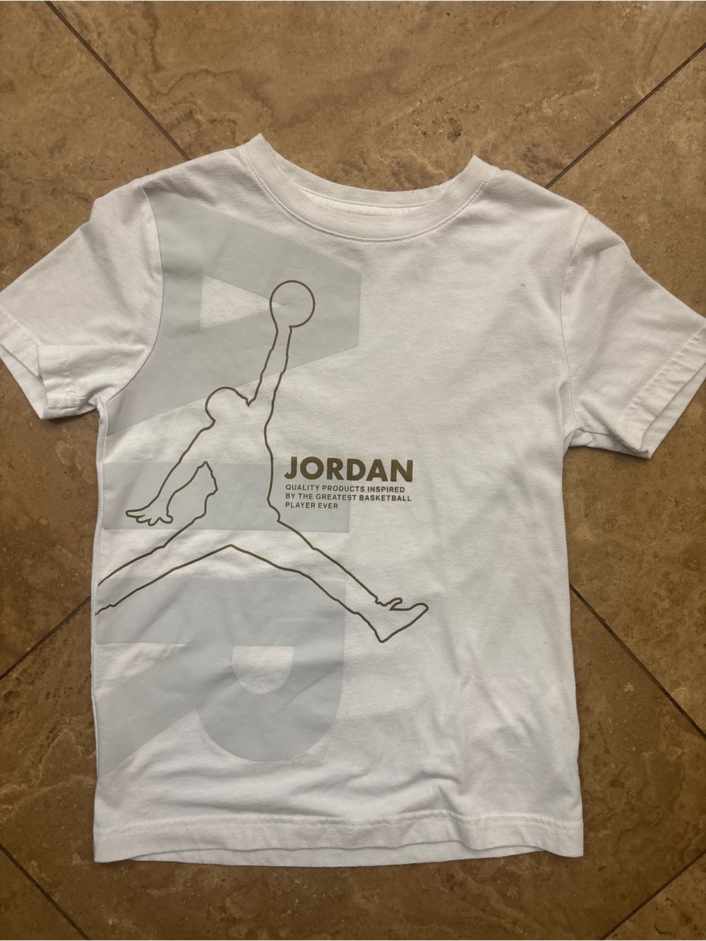 Jordan Boys' White Graphic Logo Tee with Gold Accents